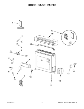 01 - HOOD BASE PARTS Diagram and Parts List for JXD7836BS0  Whirlpool Range Hood