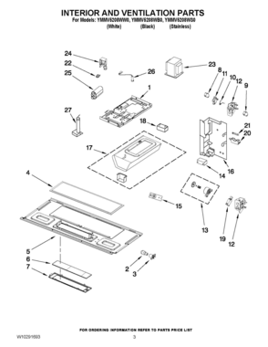 03 - INTERIOR AND VENTILATION PARTS Diagram and Parts List for YMMV5208WB0  Whirlpool Microwave