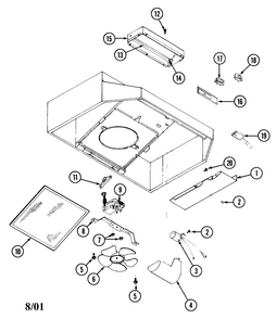 Body/internal Parts Diagram and Parts List for UXT3030AAS  Whirlpool Range Hood