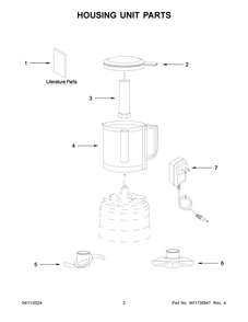 Housing Unit Parts Diagram and Parts List for KFCB519BM0  KitchenAid Food Processor