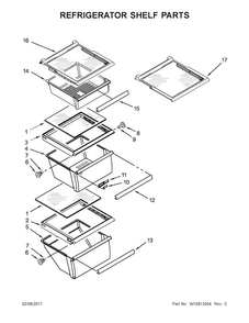 Refrigerator Shelf Parts Diagram and Parts List for WRS325FDAT04  Whirlpool Refrigerator