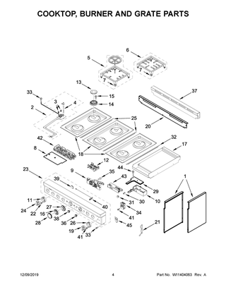 Cooktop, Burner And Grate Parts Diagram and Parts List for KFGC558JBK00  Whirlpool Range
