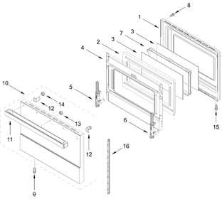 Oven Door Parts Diagram and Parts List for JPIFC736RM00  Whirlpool Range