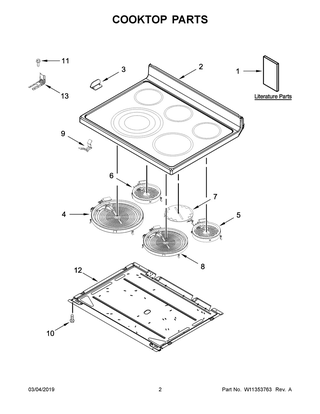 Cooktop Parts Diagram and Parts List for YWFE745H0FS2  Whirlpool Range