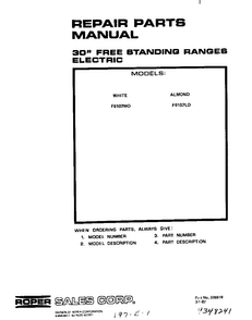 Cover Page Diagram and Parts List for F9107*0  Roper Range