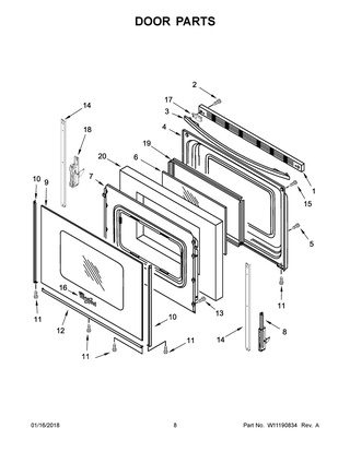Door Parts Diagram and Parts List for WFE510S0HW0  Whirlpool Range