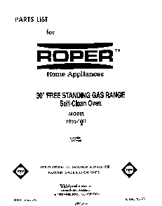 Front Cover Diagram and Parts List for F8557*1  Roper Range