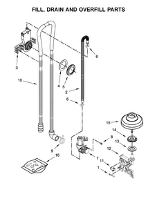 Fill, Drain And Overfill Parts Diagram and Parts List for WDT750SAHB0  Whirlpool Dishwasher