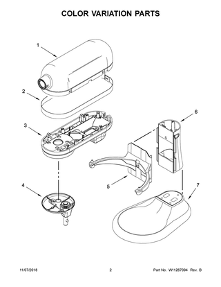 Color Variation Parts Diagram and Parts List for 3KSMC895TWH0  Whirlpool Mixer