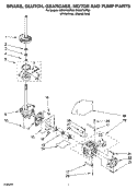BRAKE, CLUTCH, GEARCASE, MOTOR AND PUMP PARTS Diagram and Parts List for GSX9750PW0  Whirlpool Washer