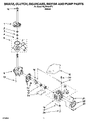 BRAKE, CLUTCH, GEARCASE, MOTOR AND PUMP PARTS Diagram and Parts List for 1CLXR7244PT1  Whirlpool Washer