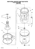 AGITATOR, BASKET AND TUB PARTS Diagram and Parts List for 7MWT74500SQ0  Whirlpool Washer