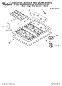 COOKTOP, BURNER AND GRATE PARTS Diagram and Parts List for SCS3017RQ01  Whirlpool Cooktop