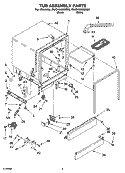 TUB ASSEMBLY PARTS Diagram and Parts List for RUD4500MB0  Roper Dishwasher