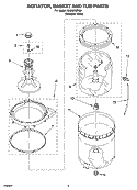 AGITATOR, BASKET AND TUB PARTS Diagram and Parts List for RAS6233PQ3  Roper Washer