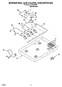 BURNER BOX, GAS VALVES, AND SWITCHES Diagram and Parts List for GLS3665RS0  Whirlpool Cooktop