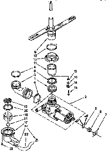 Pump And Spray Arm Diagram and Parts List for DU180DWGQ0  Whirlpool Dishwasher