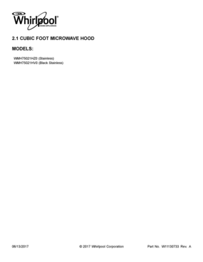 01 - COVER SHEET Diagram and Parts List for WMH75021HZ0  Whirlpool Microwave Oven Combo