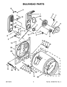 Bulkhead Parts Diagram and Parts List for WGD4916FW1  Whirlpool Dryer