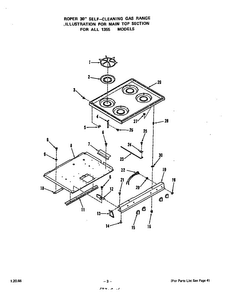 Main Top Diagram and Parts List for 1355*0A  Roper Range
