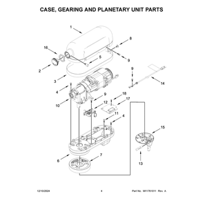Case, Gearing And Planetary Unit Parts Diagram and Parts List for 5KSM60SPXPWH0  KitchenAid Mixer