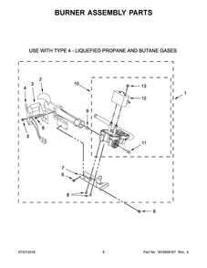 Burner Assembly Parts Diagram and Parts List for 7MWGD1860EM0  Whirlpool Dryer