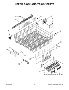 Upper Rack And Track Parts Diagram and Parts List for KDTE204GPS1  Whirlpool Dishwasher
