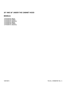 Cover Sheet Diagram and Parts List for UXT5230AYB1  Whirlpool Range Hood