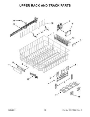 09 - Upper Rack And Track Parts Diagram and Parts List for KDTM704EBS2  KitchenAid Dishwasher
