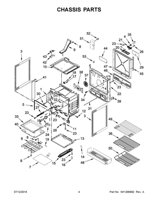 Chassis Parts Diagram and Parts List for KSEG700EBS3  Whirlpool Range