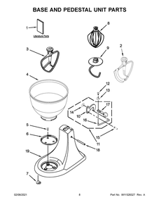 Base And Pedestal Unit Parts Diagram and Parts List for K45SSBFOB0  Whirlpool Mixer