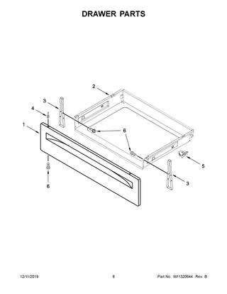 Drawer Parts Diagram and Parts List for WEE510S0FB2  Whirlpool Range