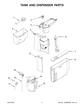 03 - TANK AND DISPENSER PARTS Diagram and Parts List for JBC7624BS0  Whirlpool Coffee Maker