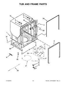 Tub And Frame Parts Diagram and Parts List for 66513229N413  Kenmore Dishwasher