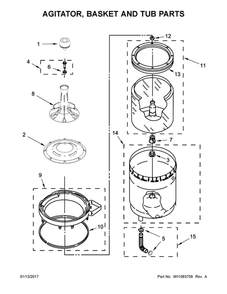 Agitator, Basket And Tub Parts Diagram and Parts List for WGT4027EW1  Whirlpool Washer Dryer Combo