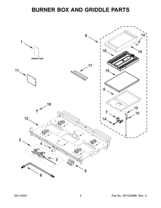 Burner Box And Griddle Parts Diagram and Parts List for JDSP536HM01  Whirlpool Range
