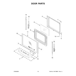 Door Parts Diagram and Parts List for WFGS4530SB0  Whirlpool Range