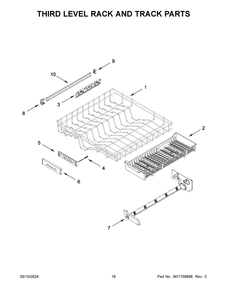 Third Level Rack And Track Parts Diagram and Parts List for KDTF924PPS0  KitchenAid Dishwasher