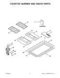 COOKTOP, BURNER AND GRATE PARTS Diagram and Parts List for GLS3064RS02  Whirlpool Cooktop