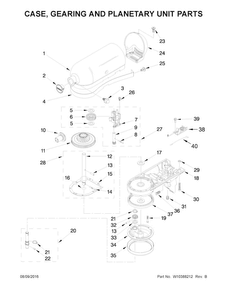 Case, Gearing And Planetary Unit Parts Diagram and Parts List for 5KSM150PSICA4  KitchenAid Mixer