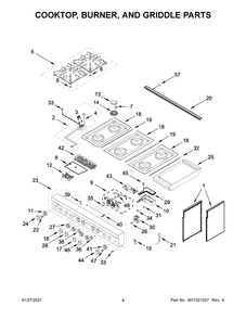 Cooktop, Burner, And Griddle Parts Diagram and Parts List for JDSP548HL01  Whirlpool Range