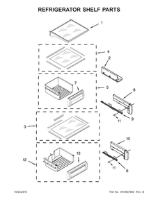 Refrigerator Shelf Parts Diagram and Parts List for KSSC48QVS06  KitchenAid Refrigerator