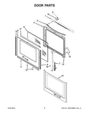 05 - Door Parts Diagram and Parts List for YWFE710H0DE0  Whirlpool Range
