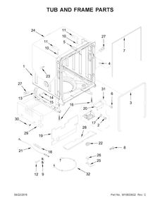 Tub And Frame Parts Diagram and Parts List for KDTM354ESS1  KitchenAid Dishwasher