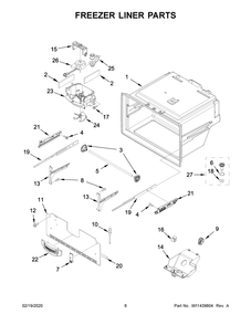 Freezer Liner Parts Diagram and Parts List for WRX735SDHV02  Whirlpool Refrigerator