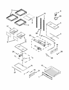 Shelf Parts Diagram and Parts List for IX7DDEXDSM00  Whirlpool Refrigerator
