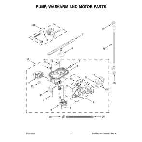 Pump, Washarm And Motor Parts Diagram and Parts List for KDTS324SPS0  KitchenAid Dishwasher