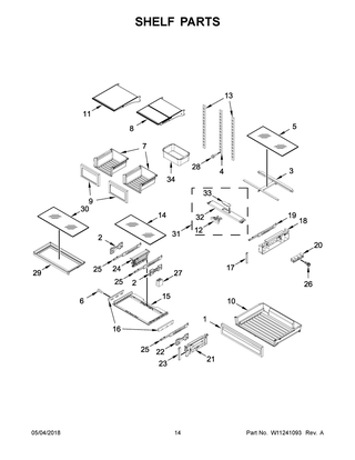 Shelf Parts Diagram and Parts List for KRFF507HBS00  Whirlpool Refrigerator