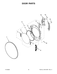 Door Parts Diagram and Parts List for YWHD560CHW2  Whirlpool Dryer