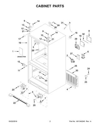 Cabinet Parts Diagram and Parts List for WRF540CWHZ02  Whirlpool Refrigerator
